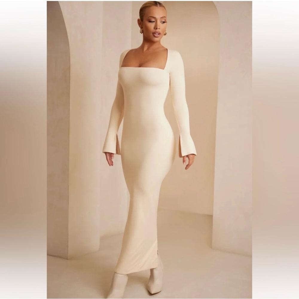 Square Neck Long Sleeve Maxi Dress in Ivory